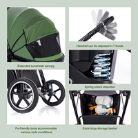 Poussette bébé 3-en-1 légère, système de voyage multifonctionnel, landau pour nouveau-né, position haute, pliable, couleur populaire, avec base pour siège auto 4