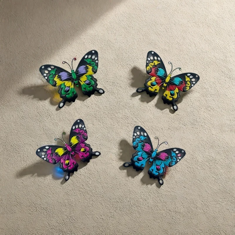 Iron Butterfly Wall Art Decor 4pcs Set-No Electricity Needed Decorative Hanging Metal Butterflies for Garden, Yard, Living Roo butterfly decoration garden art decor animal sculpture decorations