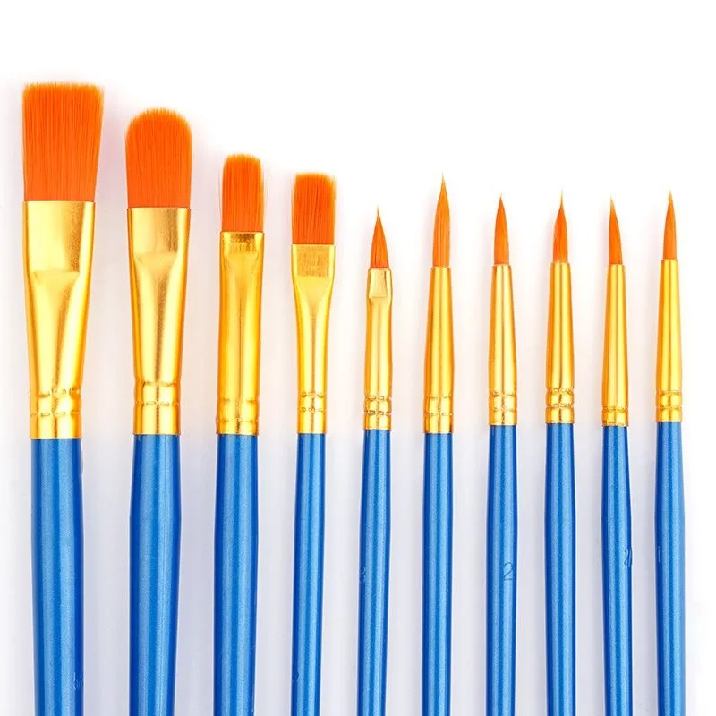 10Pcs/Lot Multi-functional Watercolor Brush Pearlescent Plastic Rod Nylon Hair Hook Line Gouache Oil Brush School Art Supplies 3