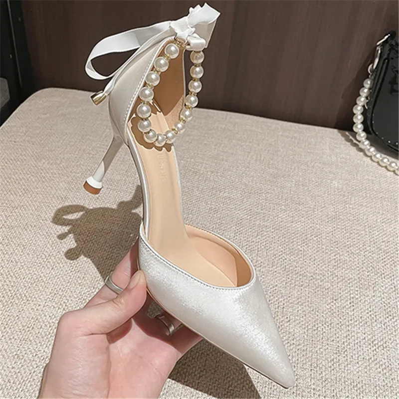 2025 New Wedding Heels Women Luxury Brand Design String Bead