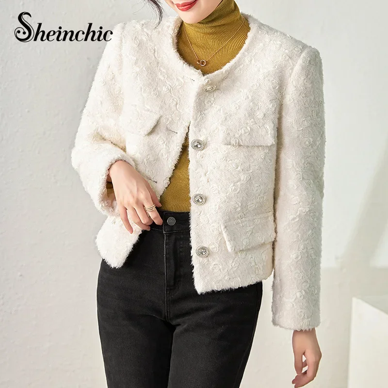 

Luxury Designer Clothing Women Korean Fashion Elegant O-neck White Jaqueta Feminina Thick Warm Abrigo Mujer Invierno 2024