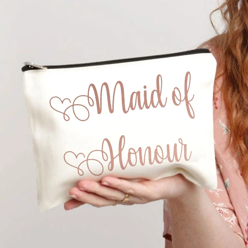 

Bridesmaid Gift Cosmetic Bag Bride Makeup Bag Bachelorette Party Favors Bridal Shower Proposal Canvas Monogram Pouches Neceser