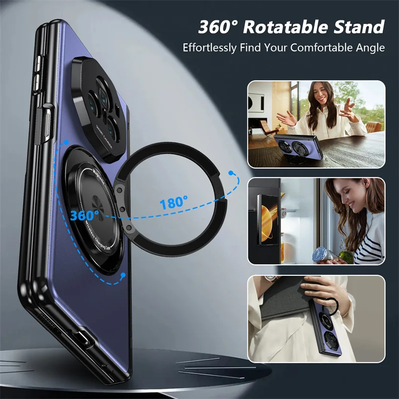 Matte Solid Color Shockproof Phone Case with Holder and Hard Shell Protection