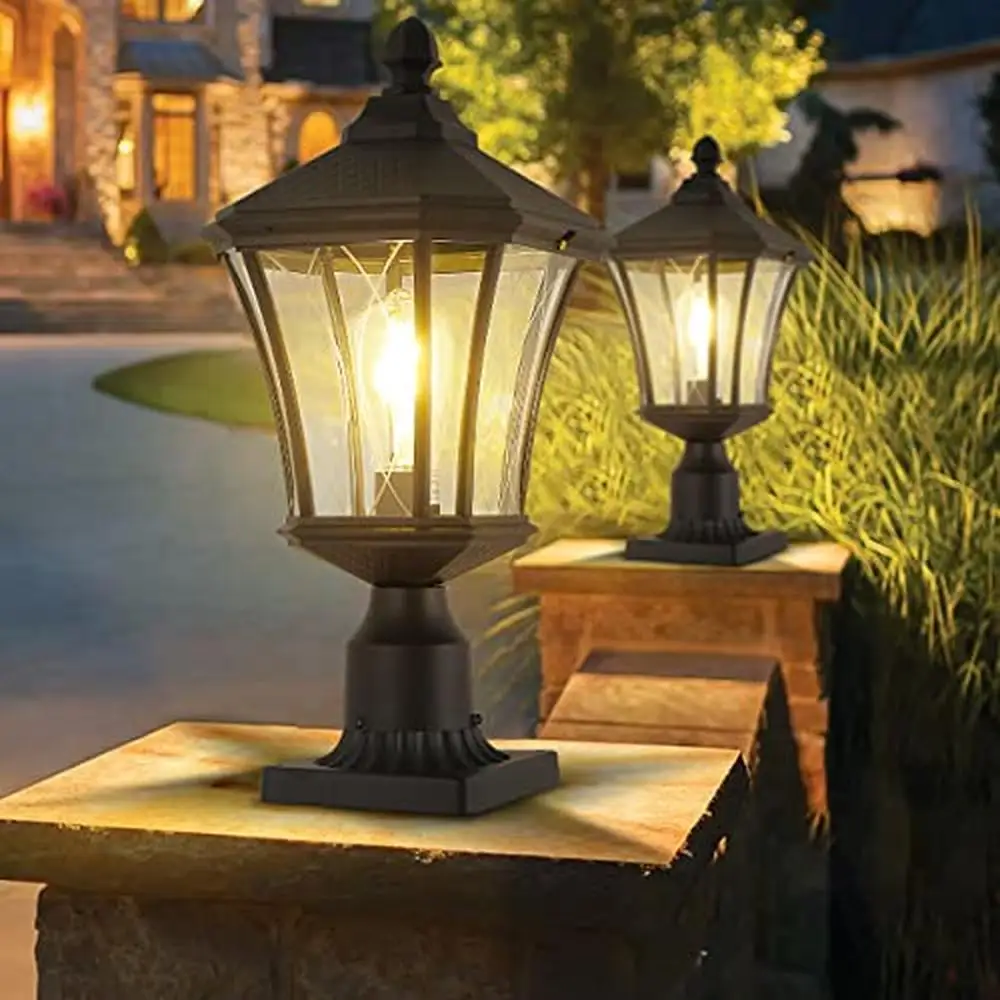 Outdoor Post Lantern 20" Exterior Coach Light Die Cast Aluminum Clear Glass Pier Mount Base Weather Resistant UL Listed Bulb