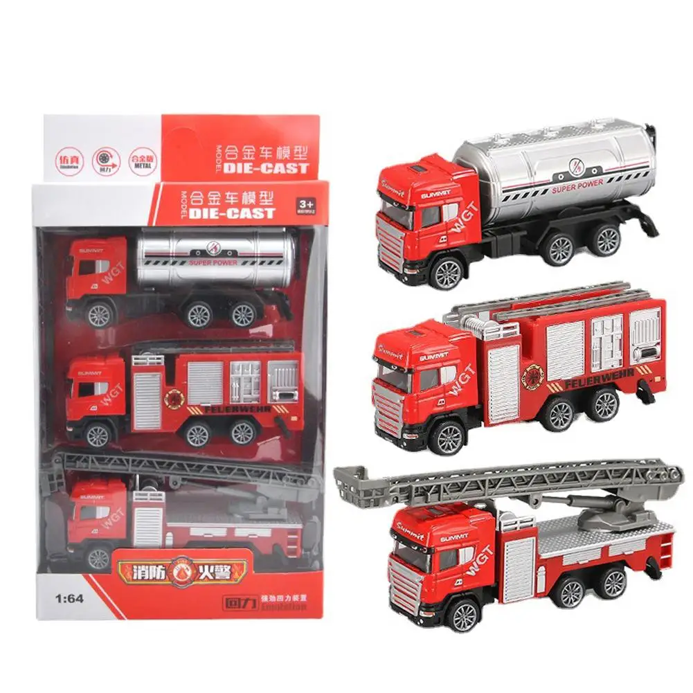 

3pcs 1:64 Children Alloy Car Fire Fighting Engineering Vehicle Pull Back Car Model Toys For Boys Gifts For Children Collection