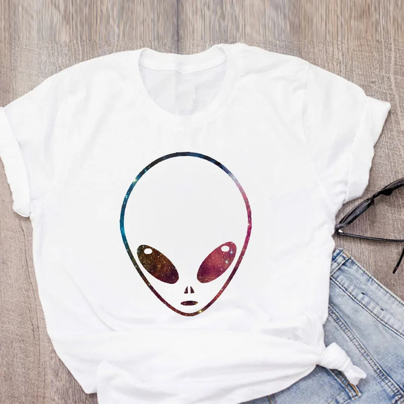 

White Tops Women's T-shirt Cute Female Clothing Cartoon Print Y2k Clothes Ladies Funny Streetwear Tees Alien Graphic T Shirts