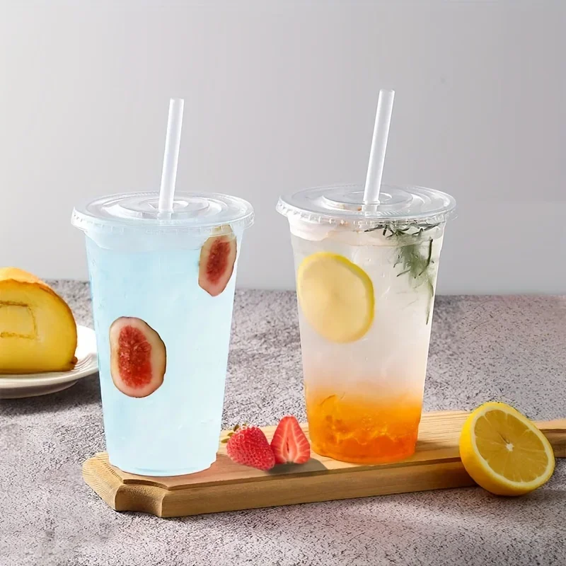 50pcs 12/16OZ Plastic Disposable Cups With Lids Cups For Iced Coffee Smoothie Milkshake Cold Drinks Birthday Party Supplies