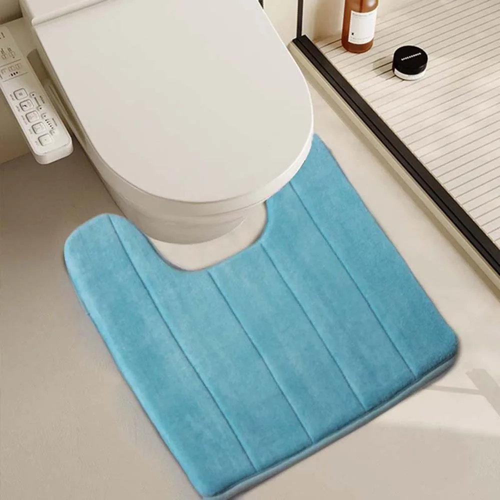 

Bath Mats U-Shaped Toilet Mat Floor Mats Water Absorbent Rugs Bathroom Anti-slip Mat Coral Fleece Carpet Soft Solid Colored