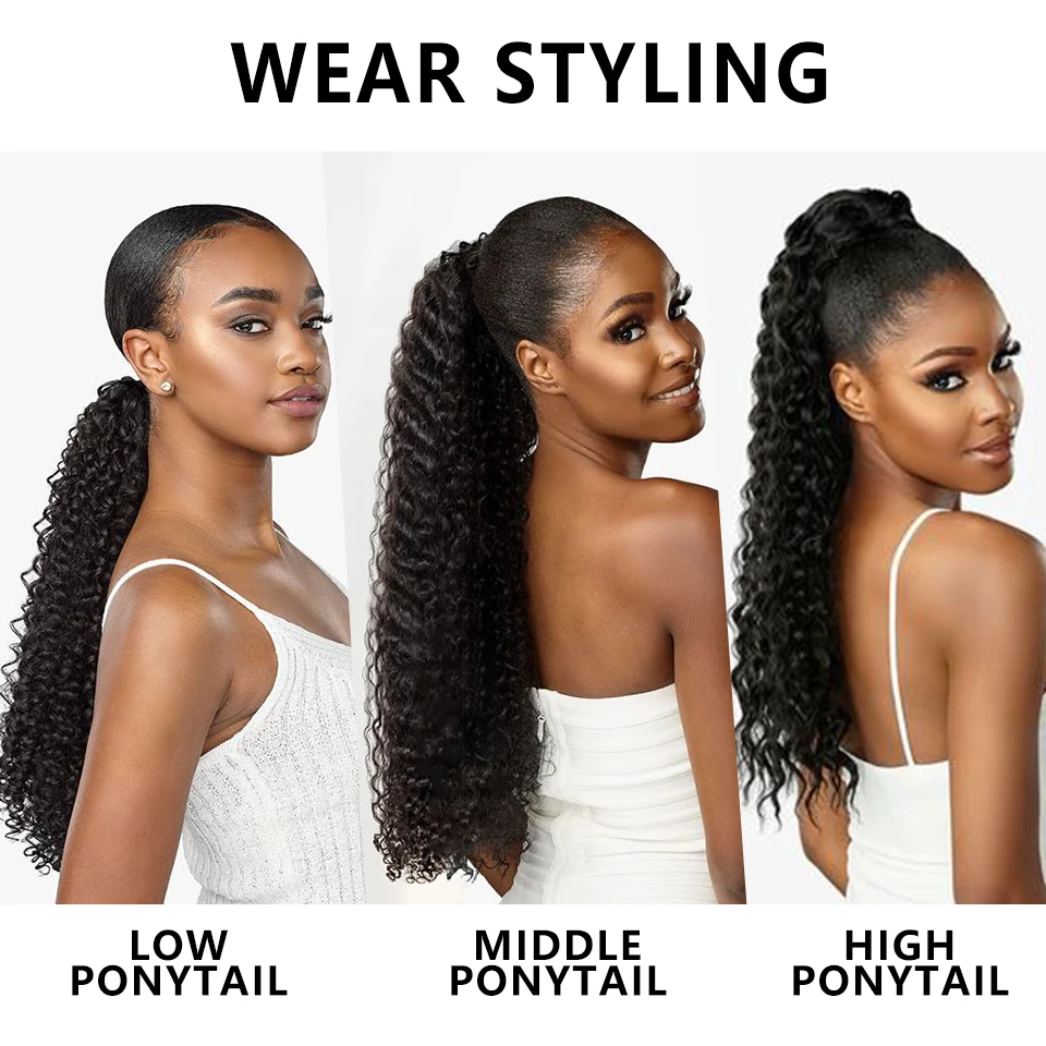 MONIXI Synthetic Long Kinky Curly Ponytail Synthetic Drawstring Ponytail Clip-In Hair Extension For Women Natural Looking image_2