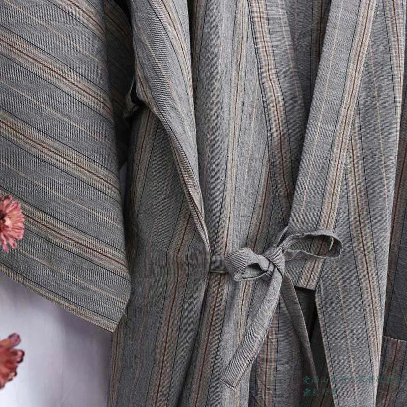Men Japanese Kimono Costume Striped Vintage Yukata Stage Dancewear Summer Pajamas Sets