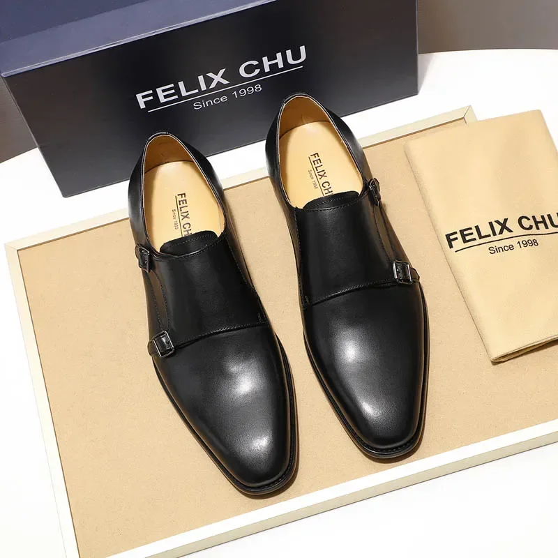 Handmade Genuine Leather Men's Oxfords Plain Toe Double Buckle Monk Strap Formal Classic Dress Shoes Size 6-13