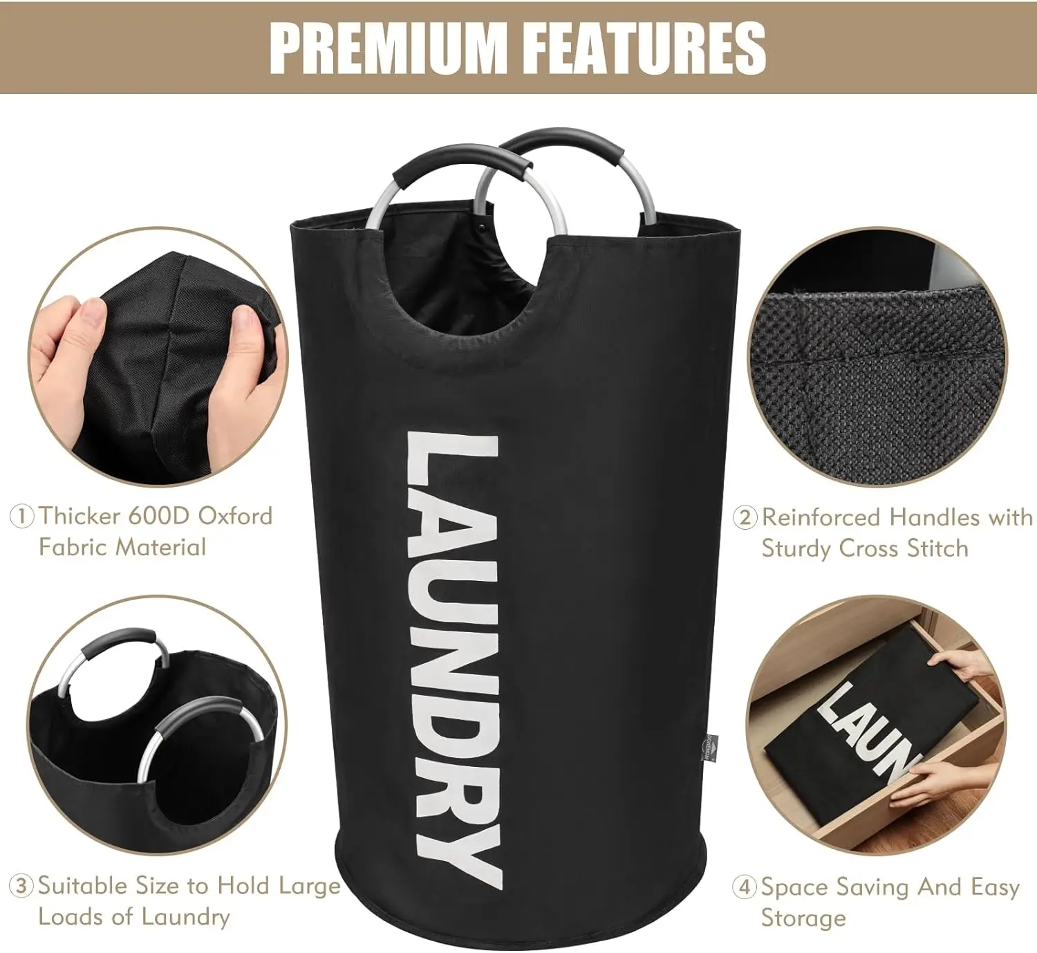 Laundry Bag 82L Collapsible Freestanding Foldable Clothes Washing Bin