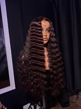 34 Inch Burgundy Deep Wave Wig13x4 Lace Frontal Human Hair Wig Deep Wave Curly Wigs For Women 99j Red Wine Colored Lace Front Wig 1