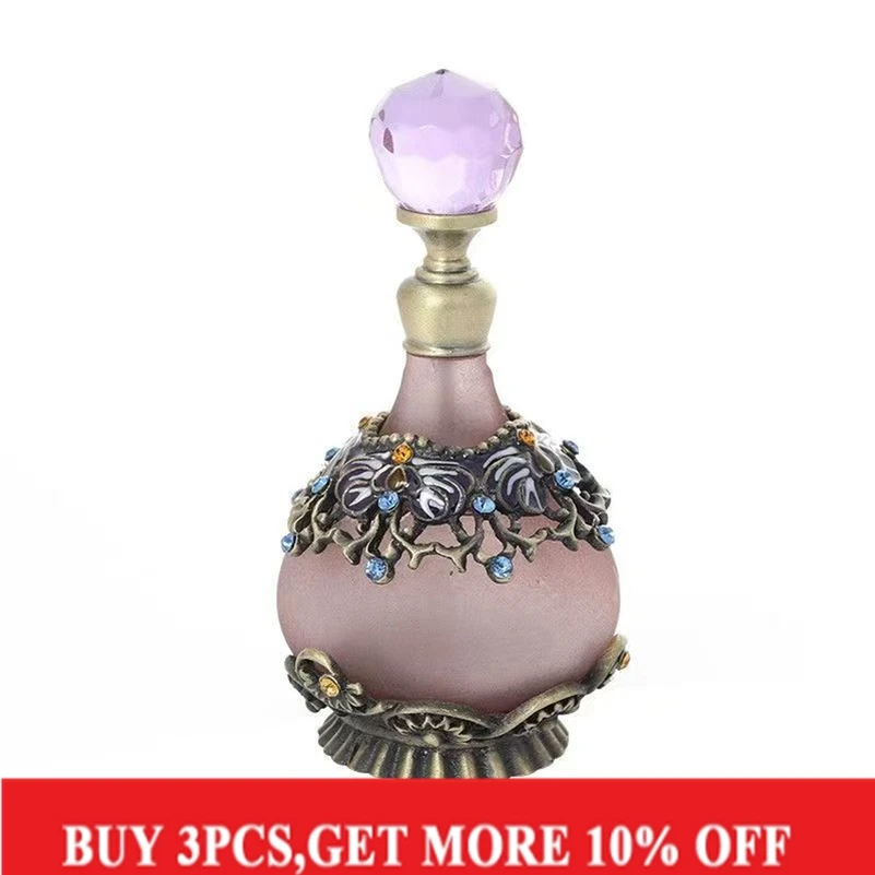 25ml Crystal Perfume Oil Bottle Vintage Flower Embellished Round Glass Perfume Bottle Empty Refillable For Home Decor Gift