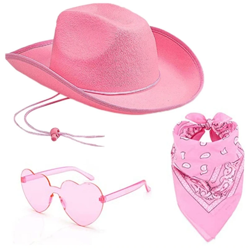 Western-Style Cowboy Hat Bridal Shower Cowgirl Hat Scarf Sunglasses Costume Female Headwear Night Club Party Outfit