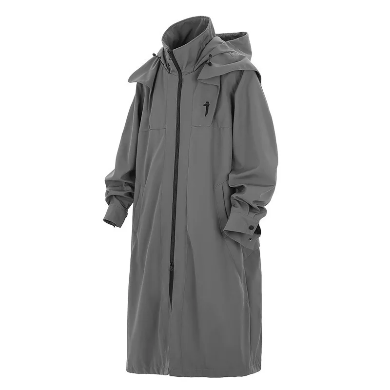 PFNW Functional Style Double Zipper Black Grey Windbreaker Men Heavy Industry Autumn Loose Casual Hooded Trench