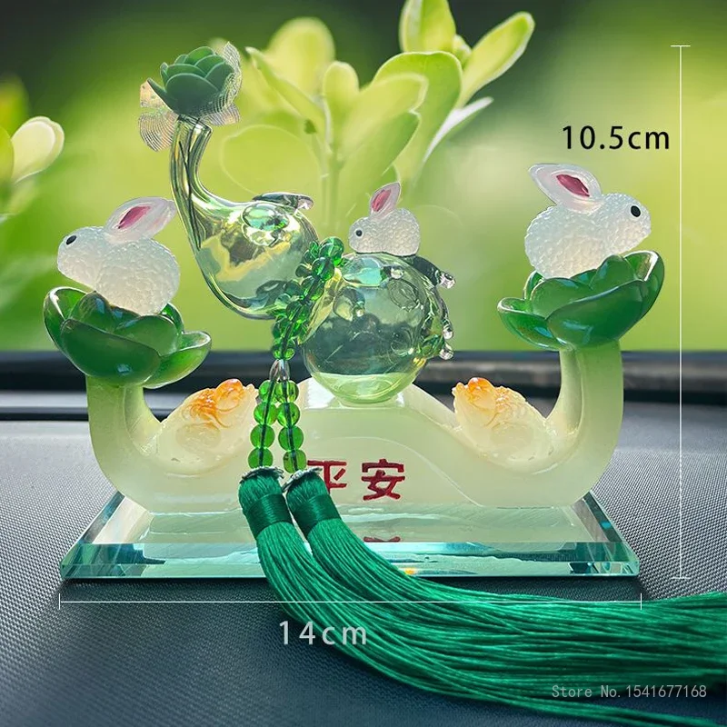 Chinese Style Crystal Glass Animal Rabbit Sculptures, Wealth Seeking Lucky Gourds, Home Living Room Car Interior Decoration, 1Pc