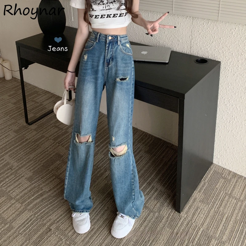 

Jeans Women High Waist Hole Vintage Ripped Wide Leg Deign Cool Street Summer New Arrival джинсы Loose Casual Girlish Mujer