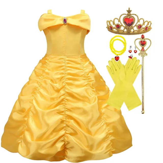 Girl Belle Princess Dress Kids Beauty and The Beast Costume Girl Baby Christmas Princess Birthday Party Fancy Dress 2-10 Years Belle dress D set 4