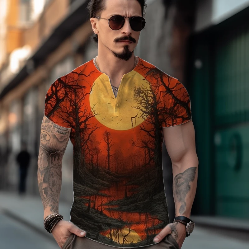

Летняя новая мужская футболка с 3D принтом Красной ночной сцены, Мужская футболка, повседневная мужская футболка, трендовая Высококачественная Мужская футболка