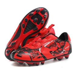 Kids Outdoor Soccer Cleats - Professional Grass Training Football Boots - 37 (Red FG Shoes)