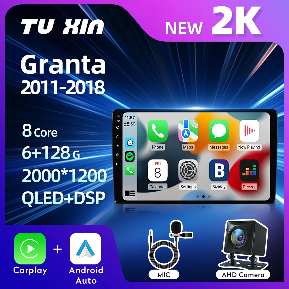 

Автомобильный радиоприемник для Lada Granta Cross 2011-2018 2K QLED IPS 2.5D, автомобильный мультимедийный плеер для Carplay Android, автомобильное освещение, Wi-Fi, Bluetooth 5