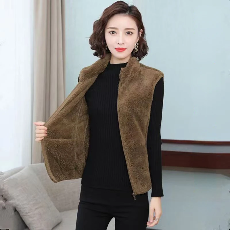 Autumn Winter Vest Women Fleece Sleeveless Cardigan Warm Waistcoat Zipper Sweatshirt Coral Fleece Jackets Korean Fashion Vest