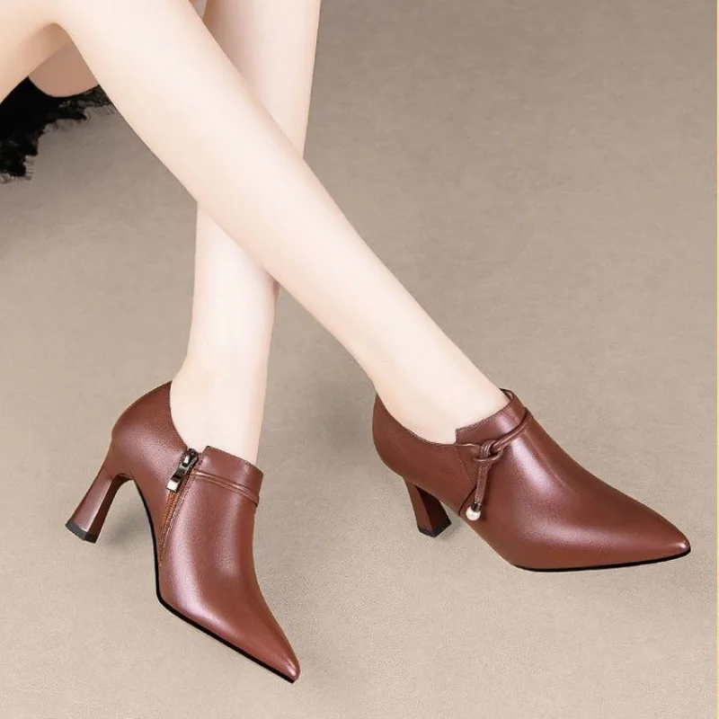 British Style Small Leather Shoes 2024 New Pointed High Heels Women's Spring and Autumn Design Retro Deep Mouth Women's Shoes 5
