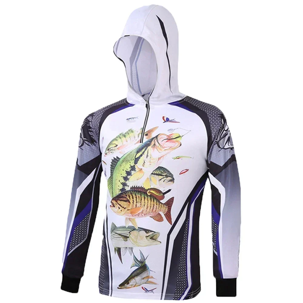 Fishing Shirt Men Anti-UV Quick-Dry Mosquito proof ice shreds UV Sunscreen Outdoors Men's Sun-Protection Fishing Hooded Clothing