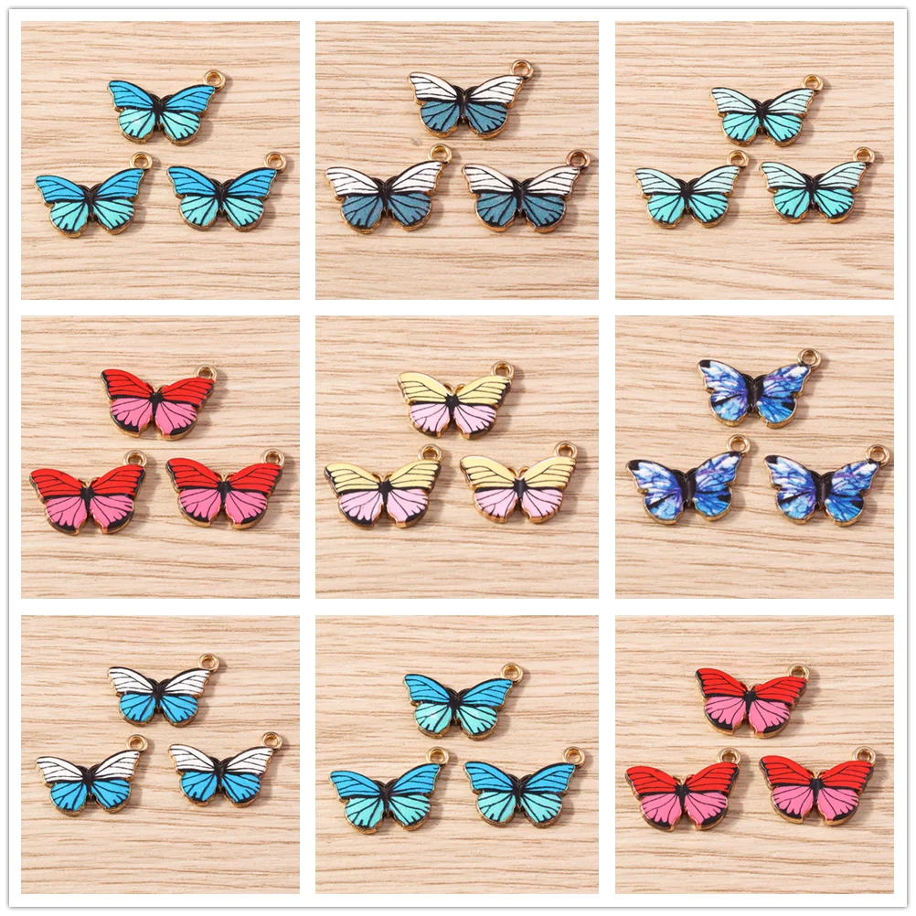Tusember 10 Stück/Set 15*19mm Niedliche Charms Emaille Bunte Schmetterlingsanhänger für Ohrringe Armband Halskette DIY Schmuck Basteln
