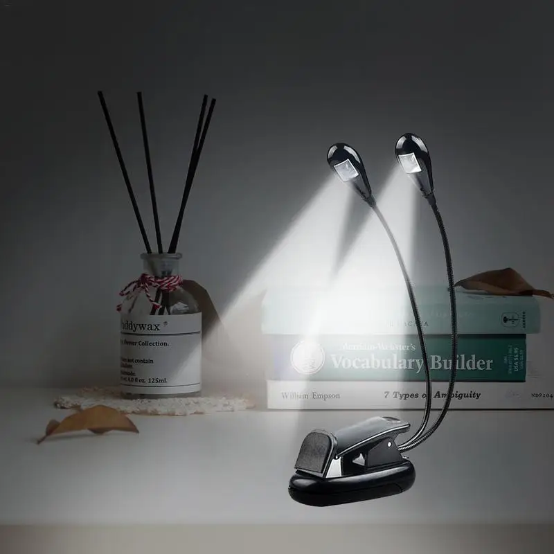 

Music Stand Lamp Piano Guitar Erhu Instrument Mini Eye-care Table Lamp Dual Flexible Double Goosenecks Clip-on Head Night Light