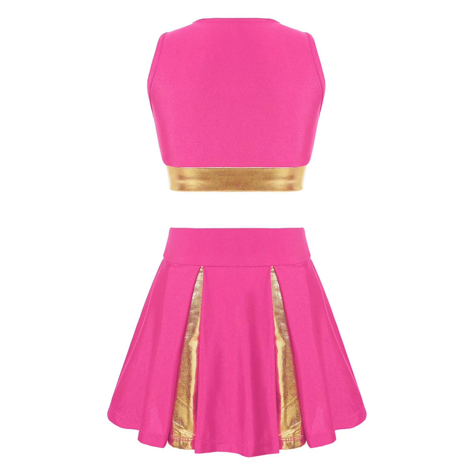 Kids Girls Cheerleading Costume Cheerleader Uniform Sleeveless V Neckline Letter Print Crop Top with Elastic Waistband Skirt
