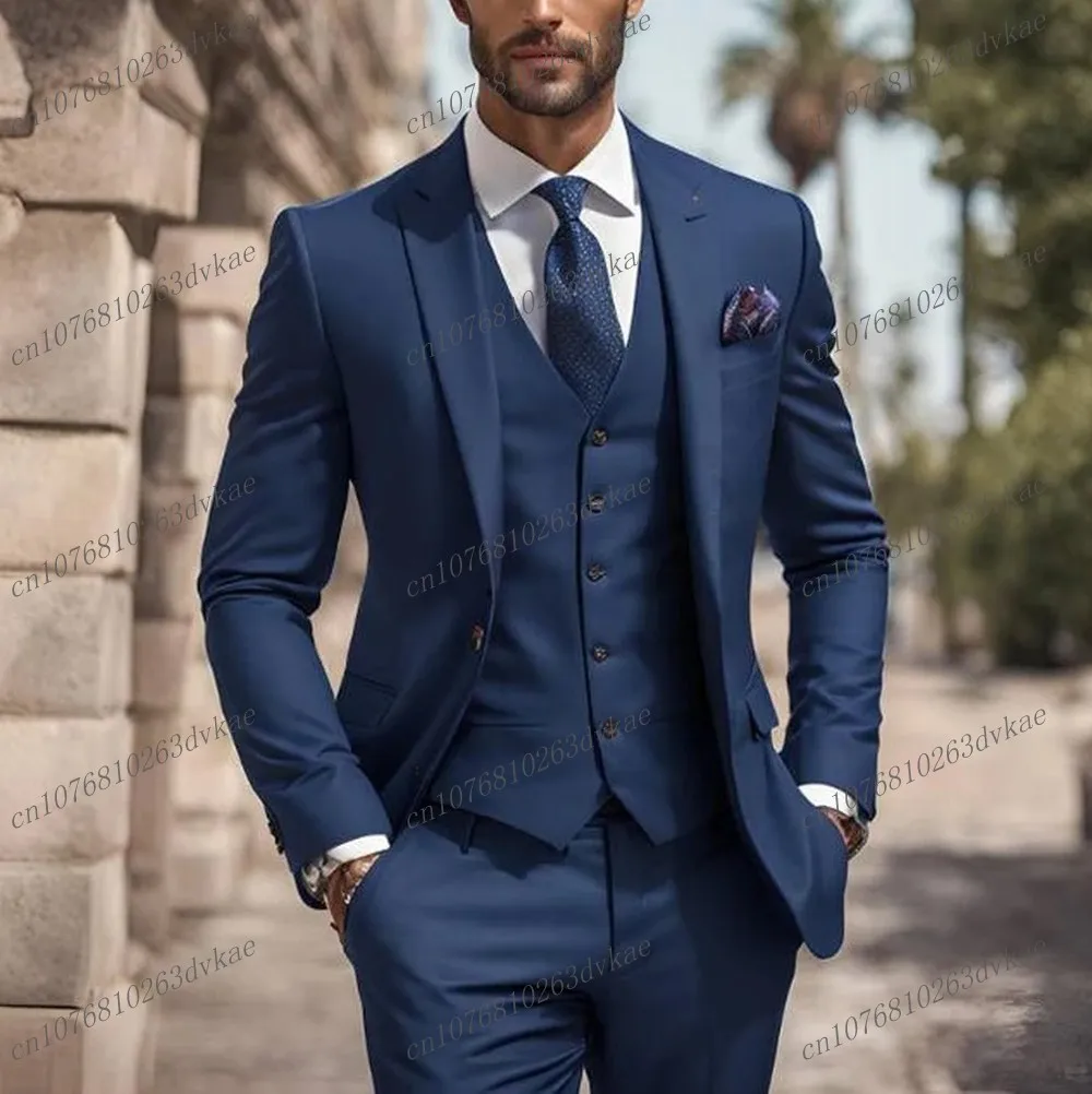 Nouveau bleu marine hommes d'affaires costume marié Groomsman fête de mariage bal mâle Occasion formelle Tuxedos 3 pièces ensemble Blazer gilet pantalon