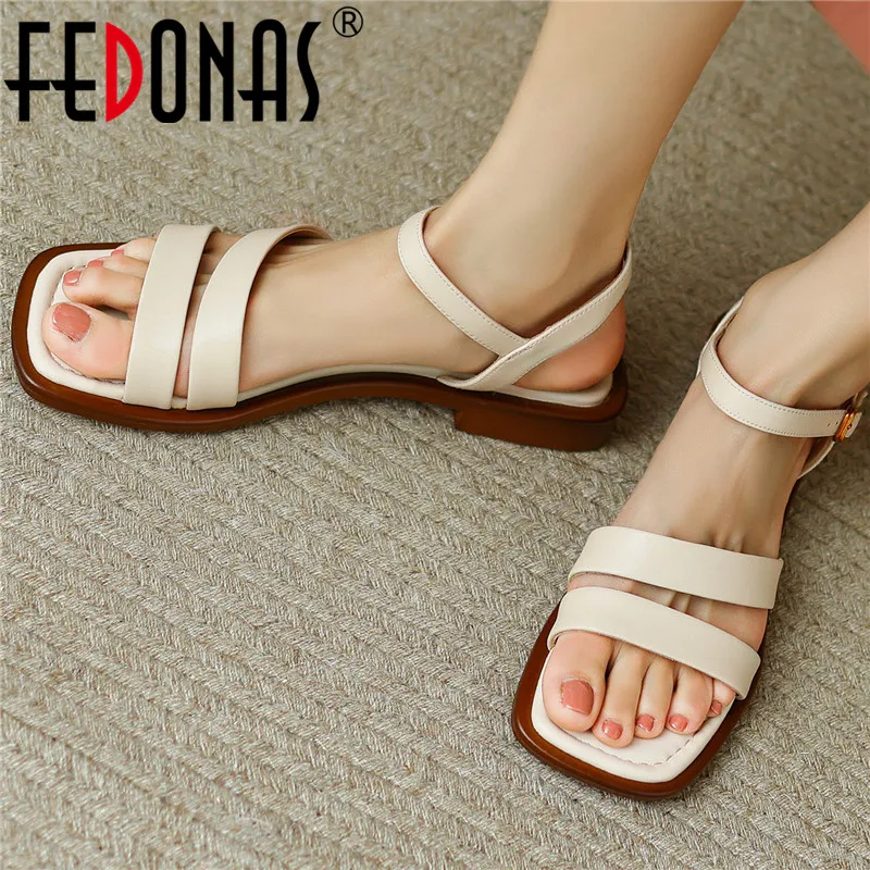 Fedonas Quality Women Sandals Office Ladies Casual Low Heels Genuine