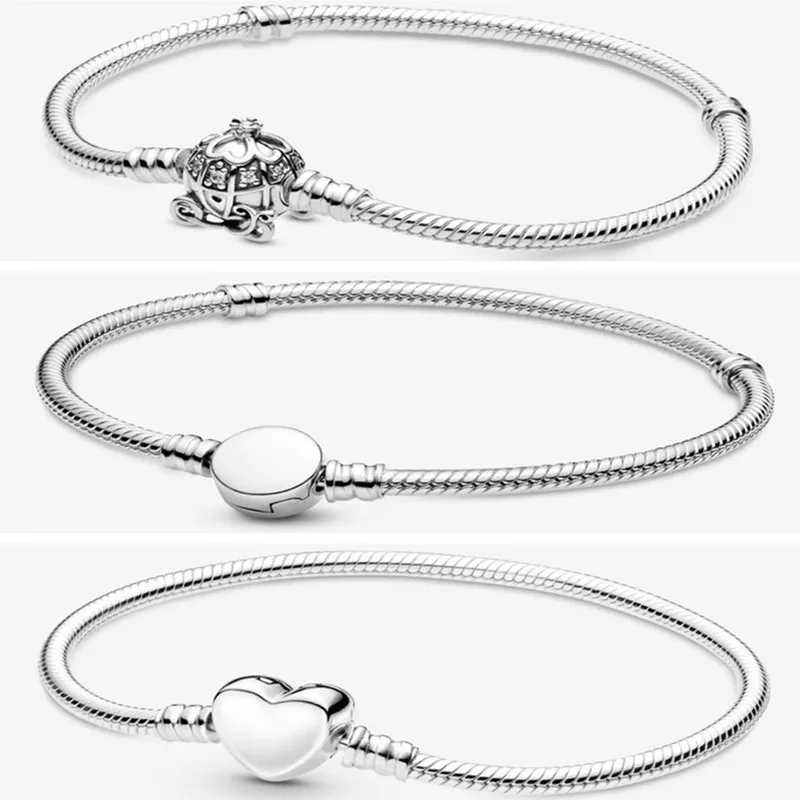 

Original Moments Engravable Heart Clasp Snake Chain Bracelet Bangle Fit Women 925 Sterling Silver Bead Charm Fashion Jewelry