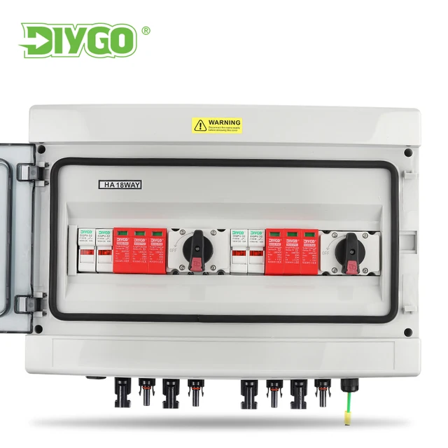 Boîte de combinaison solaire photovoltaïque 2 entrées 2 sorties DC 1000V PV avec fusible de Protection contre la foudre MCB SPD boîte étanche IP65 18 voies 1