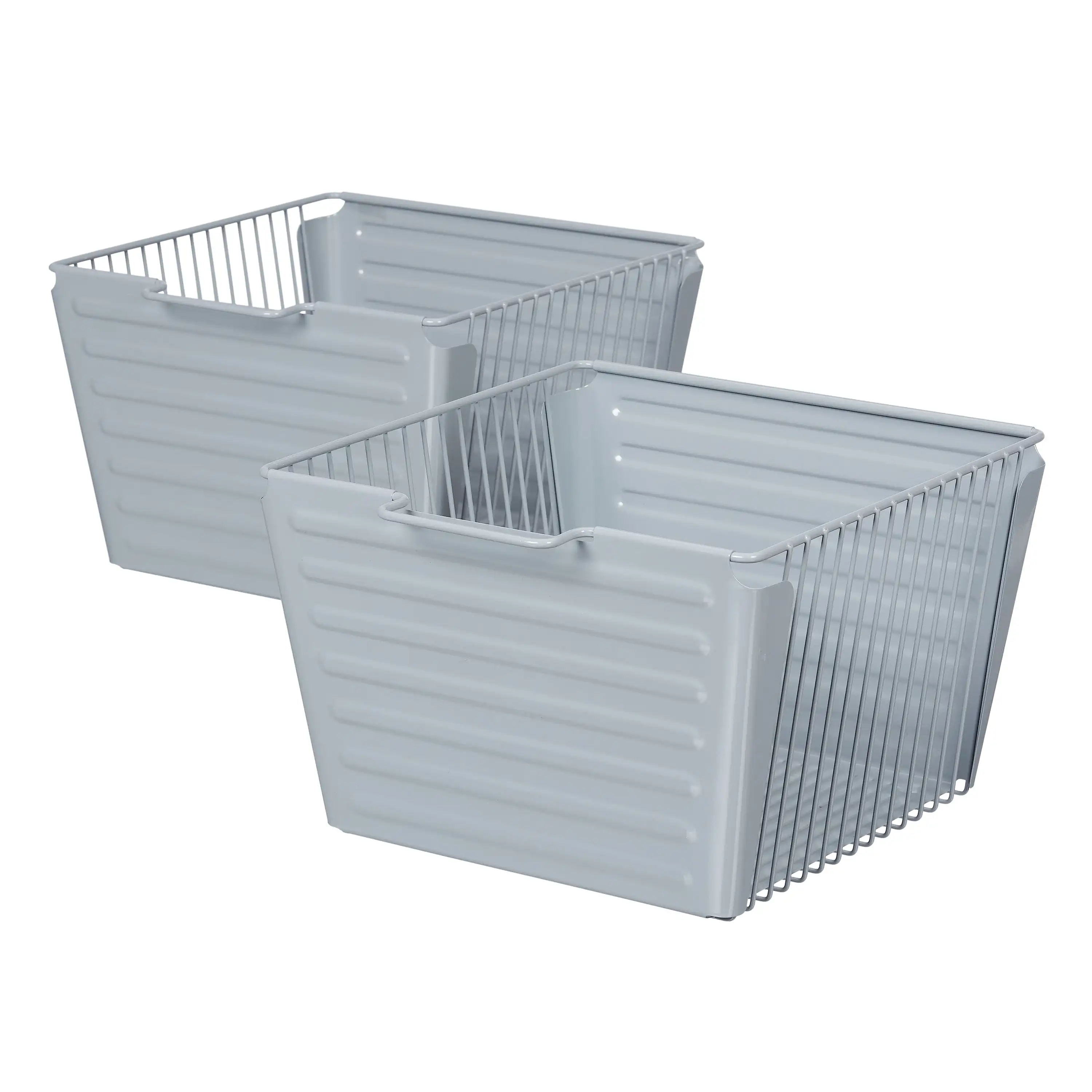 

Your Zone Stamped Sheet Metal Basket with Handle for Cube Storage System, Pack of 2, Soft Silver
