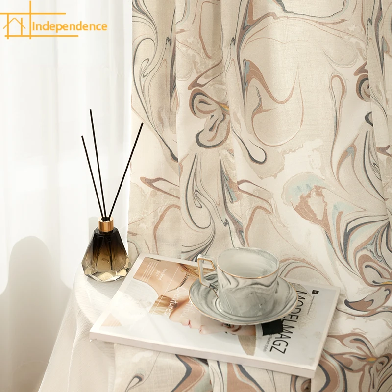 

New Oil Painting Printing Chenille Design Thickened Blackout Curtains for Living Room Bedroom French Window Customized Finished