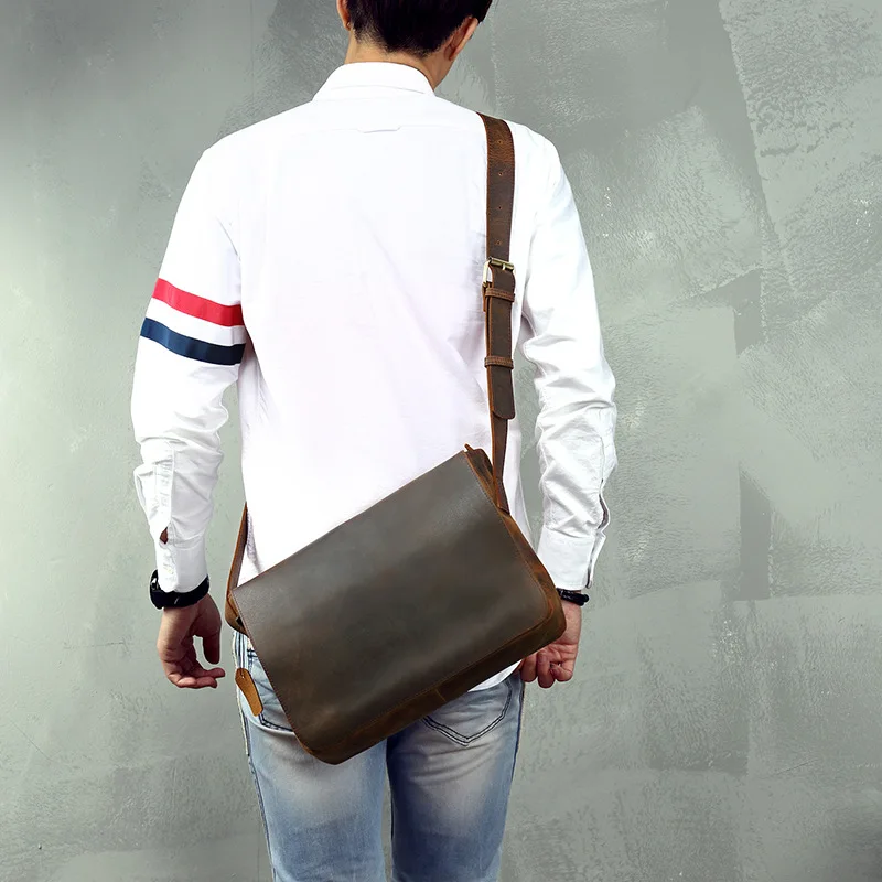 Retro Genuine Leather Men Laptop Bag Leather Shoulder Bag Business Office Bags Brown Male Laptop Portfolio Case Messenger Bag 2