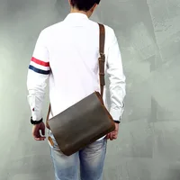 Retro Genuine Leather Men Laptop Bag Leather Shoulder Bag Business Office Bags Brown Male Laptop Portfolio Case Messenger Bag 2