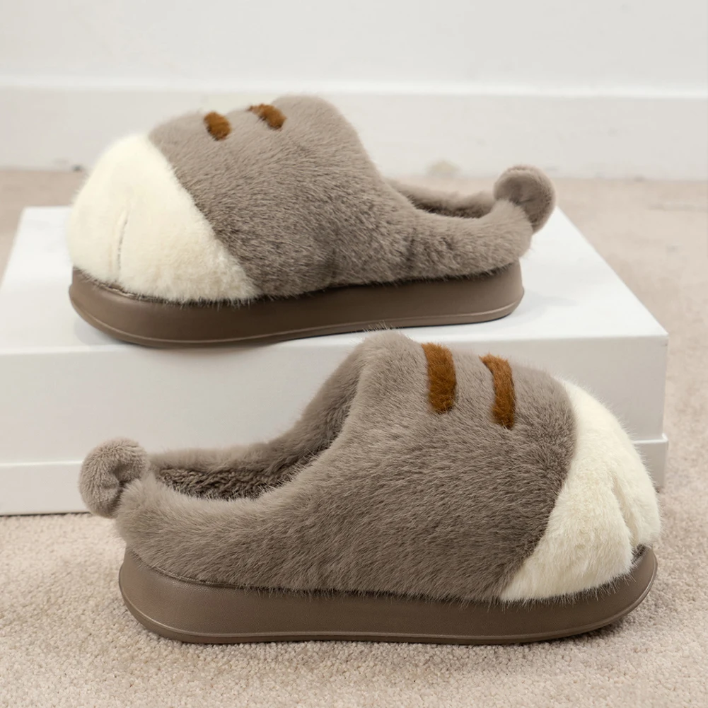 3D Cat Paw Plush Slippers Warm Slip-on House Shoes Comfortable Fluffy Home Flat Thermal Slippers Furry Paw Warm Couple Slippers