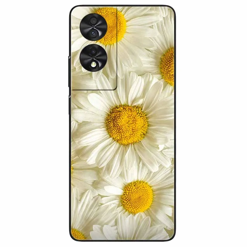 Floral Silicone Soft TPU Phone Cover with Black Bumper