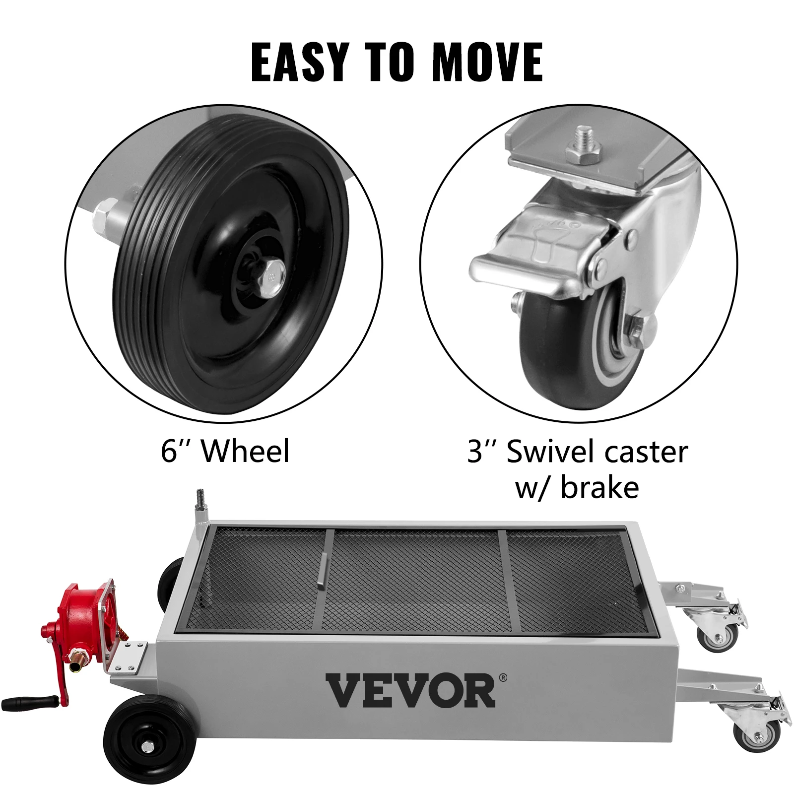 VEVOR 15 Gallon Oil Drain Pan Low Profile Oil Drain Tank Foldable Hand with Pump Swivel Casters for Car SUV Trucks Oil Draining