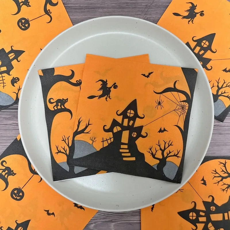 20pcs/Pac 33*33cm 2-Ply Witch's Castle Pumpkin Halloween Paper Napkins Halloween Printed Napkins Decorative Paper Placemats