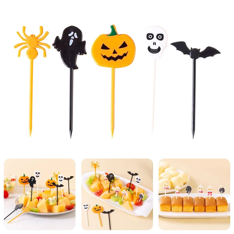 10pcs Random Halloween Fruit Fork Cartoon Children Cake Dessert Pick Toothpick Lunch Pick Food Fork Bento Party Decoration