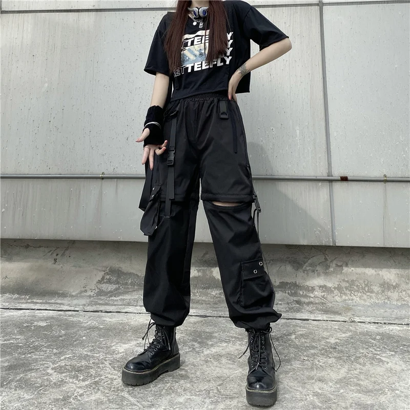 Harajuku Zipper Trouser Casual High Waist Summer Loose Gothic Clothes Black Streetwear Hip Hop Joggers Cargo Women Pants nike pants