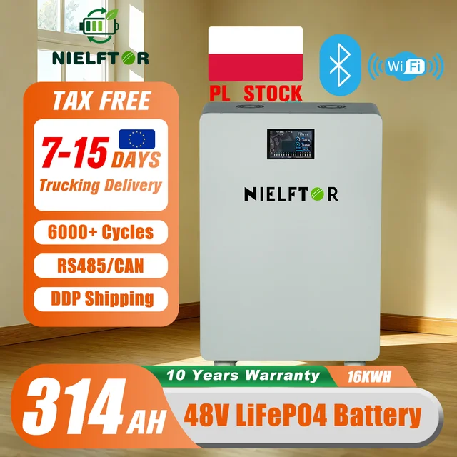 Batterie au lithium LiFePO4 48V 314Ah 16kWh avec disjoncteurs, écran tactile LCD, RS485/CAN pour système solaire domestique hors réseau, batterie LiFePO4 51.2V 300Ah, stock UE 1