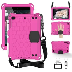 Kid-Friendly Shockproof EVA Stand Tablet Case with Strap for iPad mini12345 7.9in (Rose red)
