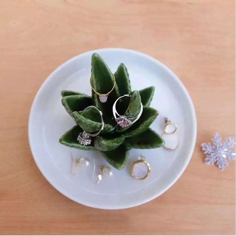Aloe Ring Holder Jewelry Dish - Succulent Jewelry Organizer, Ceramic Gift For Women, Mom, Friends