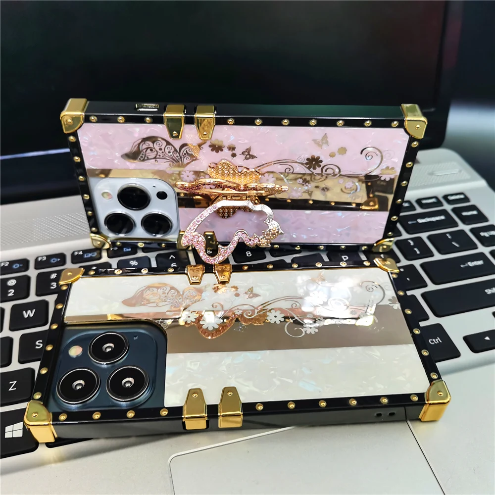 Fashion Gold-Plating Soft Square Phone Cover For T-Mobile Revvl 6 Mirror Flower 3D Butterfly Case For T-Mobile Revvl 6 Pro 5G_voghion.com